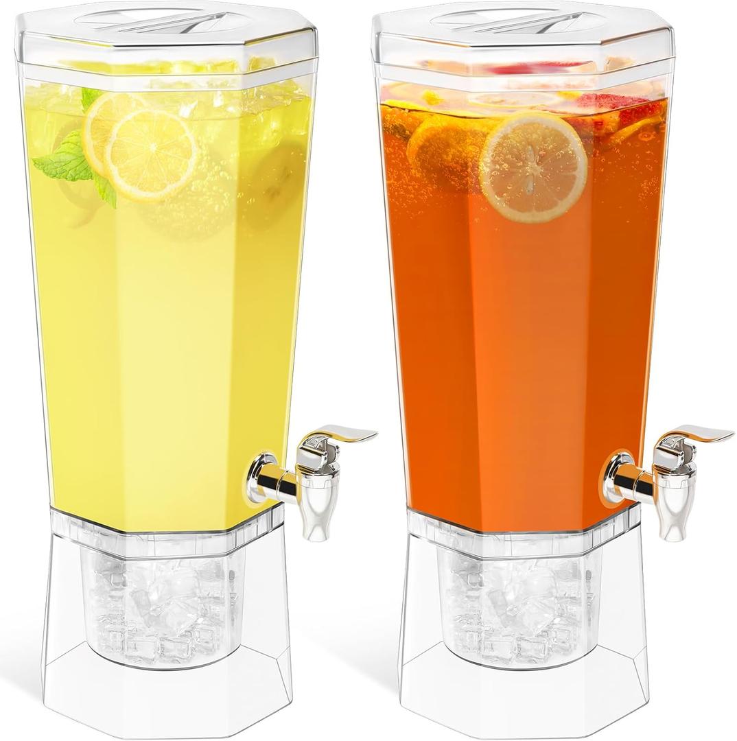 Lifewit 1 Gallon Drink Dispenser for Parties 2 Pcs, 4L Plastic Beverage Container with Stand for Juice/Tea/Soda & Lemonade, Clear Water Pitcher with Spigot for Mimosa Bar Hosting 39 x 16 cm/15x6"