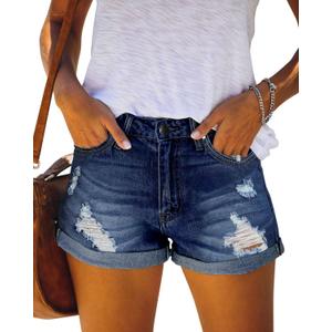 CHICZONE Women's Mid-High Rise Ripped Jean Shorts Distressed Stretchy Denim Shorts, Large
