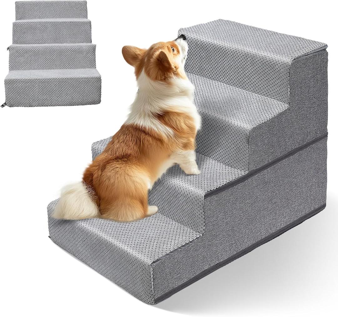 Topmart Dog Stairs for Small Dogs,4-Step,18.1" H, Pet Stairs for High Beds and Couch, Folding Dog Ramps Steps for Small Dogs Cats with Removable Washable Cover