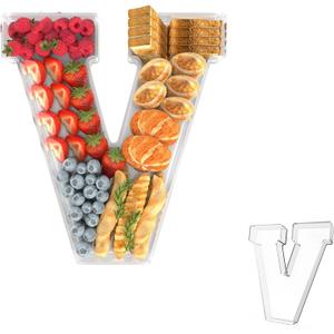 11" Acrylic Letter Charcuterie Tray, Charcuterie Letters Fillable Box for Food, Reusable Serving Cake Candy Dish Display Tray for Birthday Anniversary Party Decoration (Letter V)
