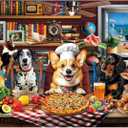 BenBen Puzzles for Adults 1000 Pieces, Dogs' Dinner Party, Dog Jigsaw Puzzle with Letters on Back, Funny Animal Puzzle, Challenging Puzzles for Family Game Night, Home Dcor