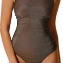 RXRXCOCO Women Tummy Control One Piece Swimsuits Ruched Strapless Bathing Suits Slimming Swimwear (Medium, Shimmer Coffee)