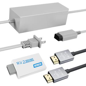 LA NREUCETS 3 in 1 Wii to HDMI Converter, Wii Power Cord AC Adapter Supply and 4.92FT High Speed HDMI Cable Accessories Bundle Kits Compatible with Nintendo Wii (Not for Wii U)