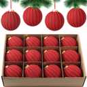 12 Pack Crochet Christmas Ball Ornaments Christmas Knitted Tree decorr - Earthy Tones & Festive Colors for Xmas Tree Decorating (Red, 3.15inch)
