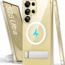 SIXBOX Magnetic for Samsung Galaxy S25 Ultra Case, Builtin Kickstand [NonYellowing] [Compatible with MagSafe] Shockproof Full Body Protective Cover Transparent Phone Case for Galaxy S25 Ultra, Clear