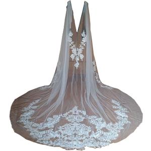Wedding Capes Lace Bridal Veils Appliques Bridal Wraps Cathedral Length Wedding Cloak (White), Size: 3 Meter