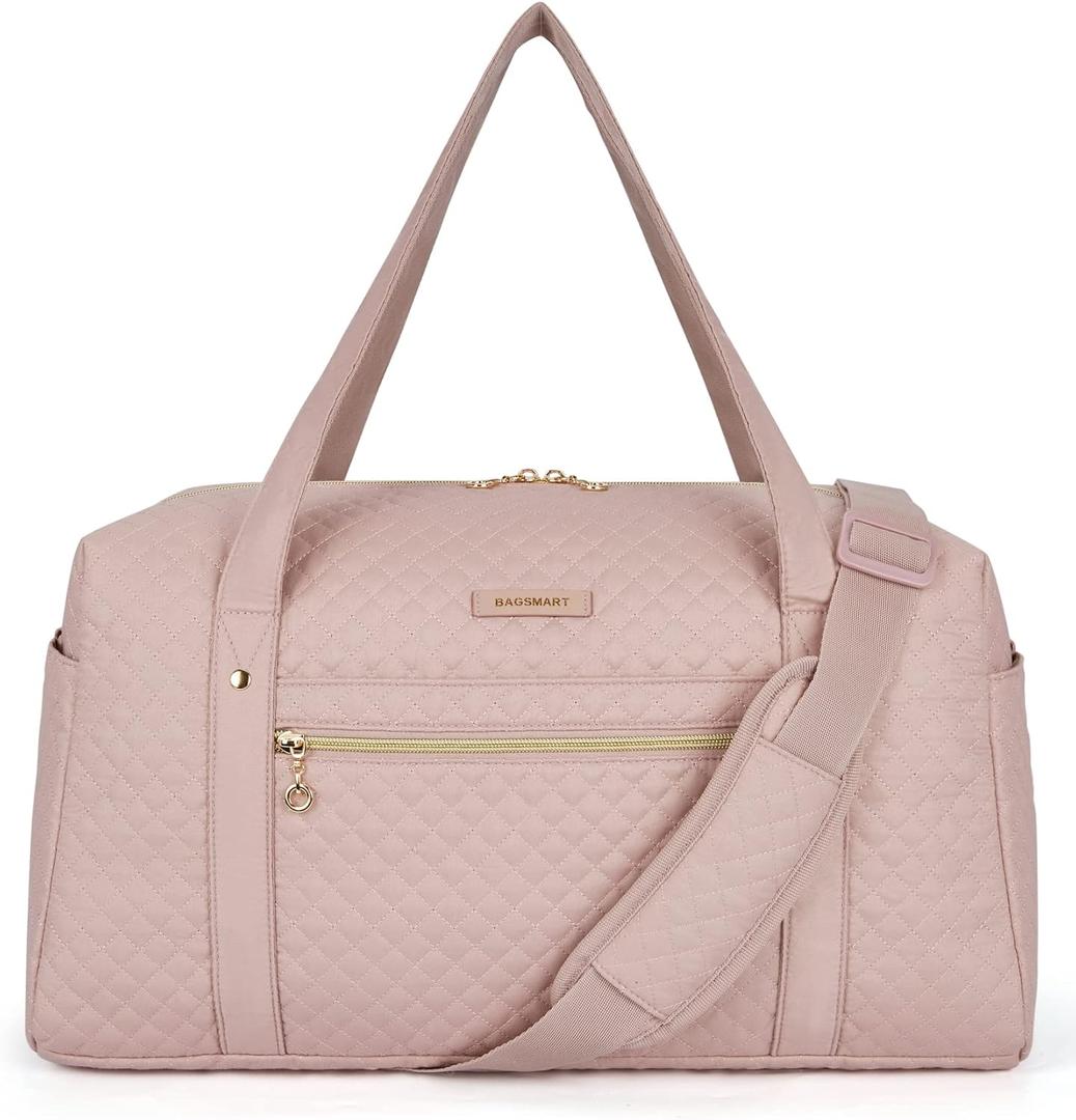 Travel Duffle Bag, BAGSMART 37L Weekender Overnight Bag with Wet Pocket for Women, Large Carry On Bag with Laptop Compartment and Shoes Bag for Travel, Business Trips, Sports(Pink)