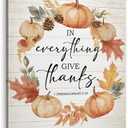 TLESKE Fall Christian Thanksgiving Pumpkins Wall Art Decor, Rustic Autumn Canvas Wall Art Prints for Farmhouse Living Room Bedroom, In Everything Give Thanks Wall Artwork Picture Painting Framed, 11x14