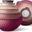 COOK WITH COLOR Mixing Bowls with Lids - 12 Piece Plastic Nesting Bowls Set includes 6 Prep Bowls and 6 Lids, Microwave Safe Mixing Bowl Set, Rose Embossed