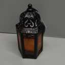 JHY DESIGN Decorative Lanterns-10inch High Vintage Style Hanging Lantern, Metal Candleholder for Indoor Outdoor, Events, Parities and Weddings(Black with Gold Brush)
