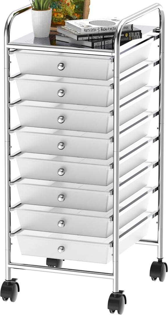Simple Houseware Utility Cart with 8 Drawers Rolling Storage Art Craft Organizer, Chrome