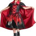 Elizant Kids Vampire Costume for Girls 8-10, Girls Halloween Costumes Dress Vampire Cape Skirt Cloak Vest Outfit 130-140cm