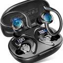 Hupoaf Wireless Earbuds Sport, NEW Bluetooth 5.4 Headphones with Earhooks, 50H Stereo Deep Bass Over Ear Buds with 4 ENC Noise Canceling Mics, IP7 Waterproof Earphones for Running Workout Gym -Black