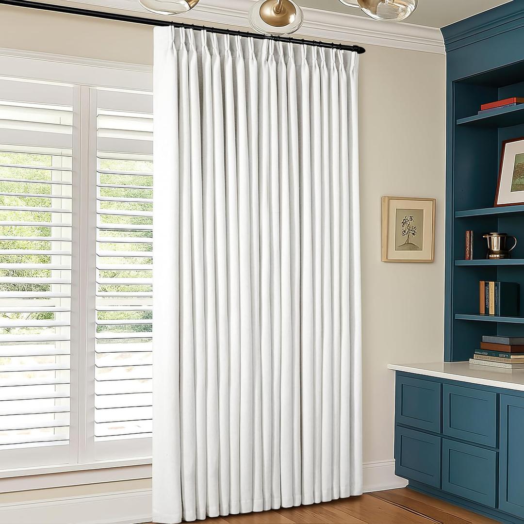 Blackout Linen Curtains 90 Inches Long 60 Inch Wide for Living Room Bedroom Pinch Pleated Back Tab Thermal Insulated 100% Black Out 2 Layer Window Drapes for Sliding Door Beige White 60x90 1 Panel