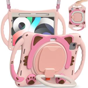 BATYUE Case for iPad Air 11-inch M3 (2025) / M2 (2024), iPad Air 5th/4th 10.9 inch(2022/2020), iPad Pro 11" 4th/3rd/2nd/1st, Kids Cover with 360 Rotating Stand, Pencil Holder, Carrying Strap, Pink