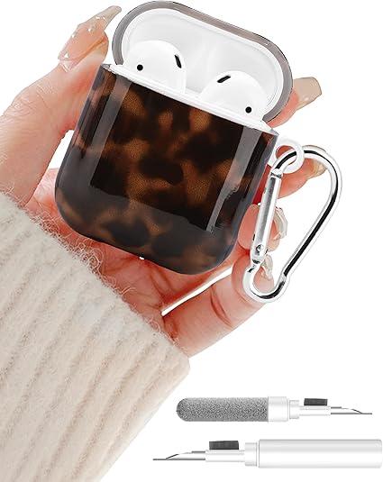 Compatible with Airpods 2nd 1st Generation Case, Cute Brown Tortoise Shell Aesthetic Design with Carabiner, Soft TPU Skin Anti-Scratch Shockproof Protective Cover for Women Girls