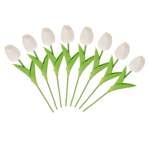 DOITOOL 8pcs White Tulips Artificial Flowers Bouquet Real Touch Lifelike Faux Tulips Decor for Wedding Centerpiece Living Room Home Decoration