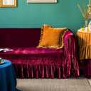 GLORY SEASON Velvet Sofa Cover Soft Decorative Luxurious Solid Exquisite Ruffle Trim,Retro Farmhouse Vintage Sofa Slipcover Couch Furniture Protector for 2-3 Cushion Sofa 1PC 71"x118" Amaranth