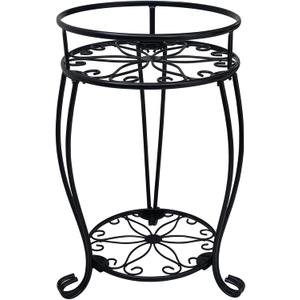 CASIMR 2 Tier Plant Stand, 19.2 inch Tall Metal Potted Holder Rack,Indoor Outdoor Multiple Flower Pot Shelf Rustproof Iron Garden Container for Garden Patio Living Room Corner Balcony, Black