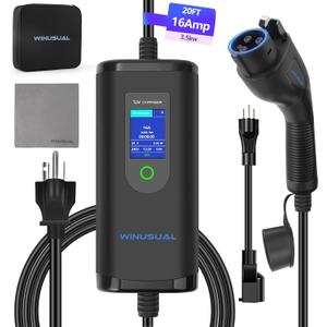 Portable Level 1 & 2 EV Charger,16A 110-240V with Fix Time Charge, 20FT Cable, NEMA 6-20 Plug and NEMA 5-15 Adapter, SAE J1772 EV Electric car Charger, Current Adjustable(NOT for Tesla)