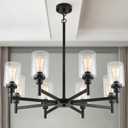 LIGHTDAMY Black Chandeliers for Dining Room Light Fixture, Modern Farmhouse Chandelier, 8 Lights with Clear Glass Shade Industrial Hanging Lighting for Living Room Kitchen Island Bedroom, 8-Lights D34"