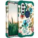 Hocase for Galaxy S26 Case, Shockproof Heavy Duty Protection Soft Silicone Rubber Bumper+Hard Plastic Hybrid Protective Case for Samsung Galaxy S26 5G (6.3") 2026 - Teal Flowers
