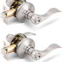 Gobrico 2 Pack Satin Nickel Privacy Bed and Bath Door Levers, Interior Keyless Door Handles, Wave/Drop Style Knobs for Left/Right-Handed Doors