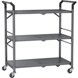 SNTD 3 Tier Rolling Utility Cart - Metal Cart with Wheels Heavy Duty Serving Cart Shelf for Kitchen, Garage, Grey, SN-NMZDTC-JYK-3T