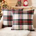 MIULEE Christmas Plaid Decorative Throw Pillow Covers Set of 2 Scottish Tartan Vintage Farmhouse Winter Cuhion Case Pillow Covers for Couch livingroom Sofa Bed Porch Home Decor 18x18inch White