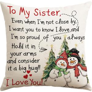 Artscope to My Sister Throw Pillow Covers 20x20 Inch Sister Christmas Birthday Gifts for Women Girls, Soft Hug Cushion Case Gifts from Sisters (Beige)