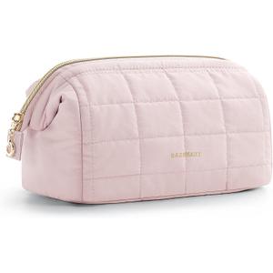 BAGSMART Makeup Bag Travel Toiletry Bag, Puffy Padded Make Up Bags for Women Makeup Organizer Case, Wide-open Pouch Purse Travel Essentials Toiletries Accessories Brushes, Pink