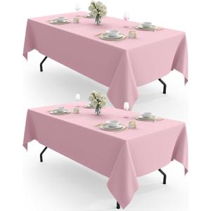 Pureegg Rectangle Table Cloth 60" x 102"  Durable Polyester Tablecloth Offers Reusable & Washable Protection, Ideal for Outdoor Party, Picnic, Wedding, Banquet and Birthday, 2 Pack, Pink