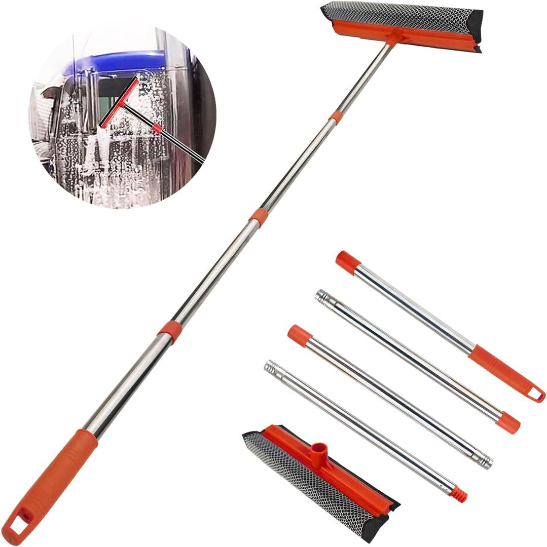 Window Squeegee for Window Cleaning, Squeegee Window Cleaner Tool 2 in 1 Car Window Cleaning Tool with Extension Pole 58 Telescopic Window Washing Equipment, Shower Squeegee for Shower Glass Door
