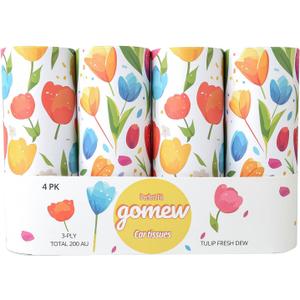 Car Tissue Holder (4 PK) - 50 3-Ply Tissues per Cylinder, Fits Car Cup Holders, Portable Travel Tubes Box Container, Tulip Design, Round Tissue Container for Car Accessories