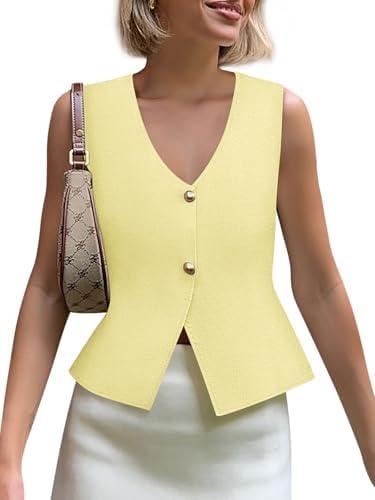 Yousify Womens Sweater Vest V Neck Button Down Crop Knit Tank Top Fashion 2025 Sleeveless Basic Cardigans, M