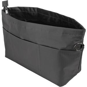Handbag Tote Purse Organizer Insert Bag Liner Shaper Divider Zipper 11 Pockets Compartments Small Dark Grey