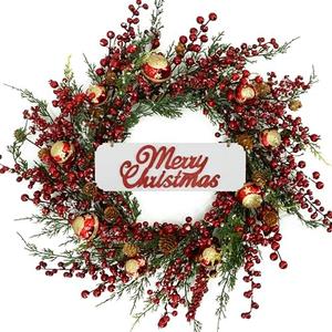 KORSMV 20 inch Christmas Wreaths for Front Door Winter Door Wreath with red Berry,Gold and red Christmas Ball for Front Door Indoor Outdoor Farmhouse Festival Home Decor