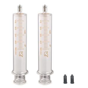 Jiaxix 2Pack 50ml/cc Glass Syringe With Metal Head and Caps for Liquid,Small Syringe for Oil or Glue Applicator,No Needle