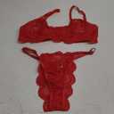 Lilosy Sexy Underwire Push Up Scallop Floral Lace Sheer Lingerie Set for Women Bra and Panty 2 Piece (Large, Bright Red)