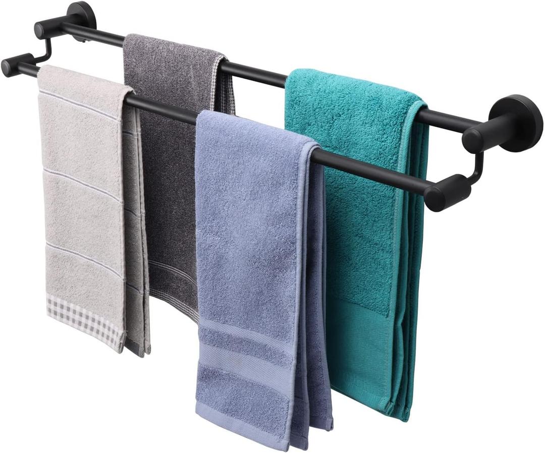 TocTen Double Bath Towel Bar - Thicken SUS304 Stainless Steel Towel Rack for Bathroom, Bathroom Accessories Double Towel Rod Heavy Duty Wall Mounted Towel Holder (Black, 30IN) (Round 30 Inch)