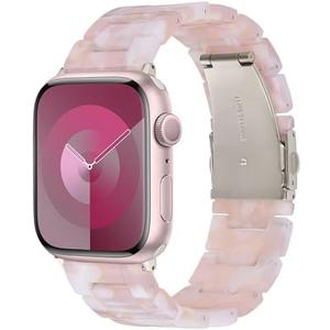 V-MORO Resin Bands Compatible with Apple Watch Series 10/9/8/7 41mm/42mm Fashion Lightweight Cute Strap with Starlight Buckle for iwatch Series SE/6/5/4/3/2/1(Floral Pink,38mm/40mm/41mm/42mm)