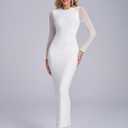 KUTUMAI Fall Long Sleeve Floral Formal Wedding Guest Maxi Dress for Women (White, XL)