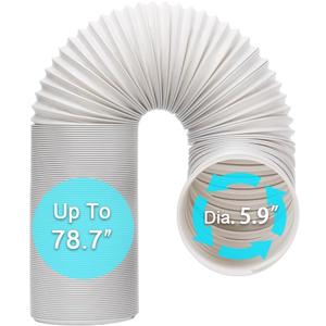 BEWAVE Portable Air Conditioner Hose, Portable Exhaust Vent Hose with 5.9 Inch Diameter, Universal Replacement AC Vent Hose Length up to 78.7"