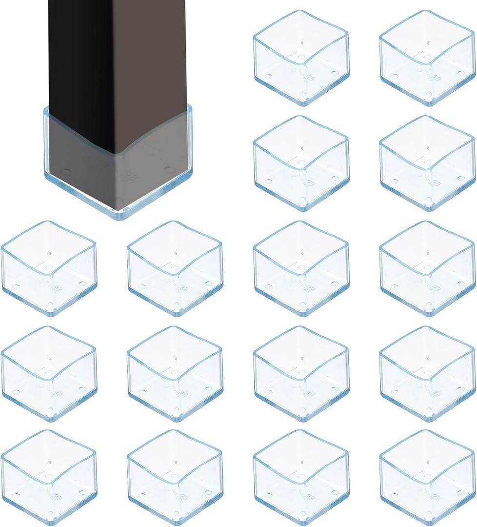 uxcell 16Pcs Chair Leg Floor Protectors, 1.5 x 1.5 Inch Clear Chair Leg Caps, Square Transparent Furniture Foot Covers Non-Slip Anti-Scratch for Floor, Hardwood, Tile Protection