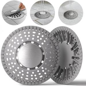 Shower Drain Hair Catcher, Upgraded 2Pack Premium Silicone Drain Protector & Shower Drain Cover for Regular Floor Drains of Shower Room, Bathroom, 304 Stainless Steel, Gray