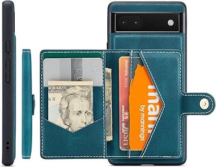 HXY Phone Cases for Google Pixel 6A, Detachable Magnetic Wallet Credit Card Cash Slot Case Cover Support Wireless Charging Functional Kickstand Compatible with Google Pixel 6A (Blue)