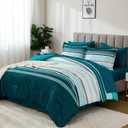 Dobuyly Teal Comforter Full Size Set 7 Pieces, Blue Boho Striped Bed in a Bag Full Size Soft Microfiber All Season Bedding Set with Comforter, Sheets, Pillowcases & Shams