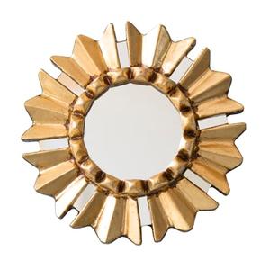 DecorContreras Small Round Wall Mirror with Bronze Leaf Frame 6in -Peruvian Sun Design - Handmade Wood Hanging Mirror Decor Pack of 2