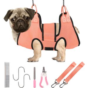 PatiencET Dog Grooming Hammock, Pet Grooming Hammock for Cats & Dogs with Security Strap, Dog Sling for Nail Trimming with Nail Clippers/Trimmer, Nail File, Pet Comb(S) (Orange)