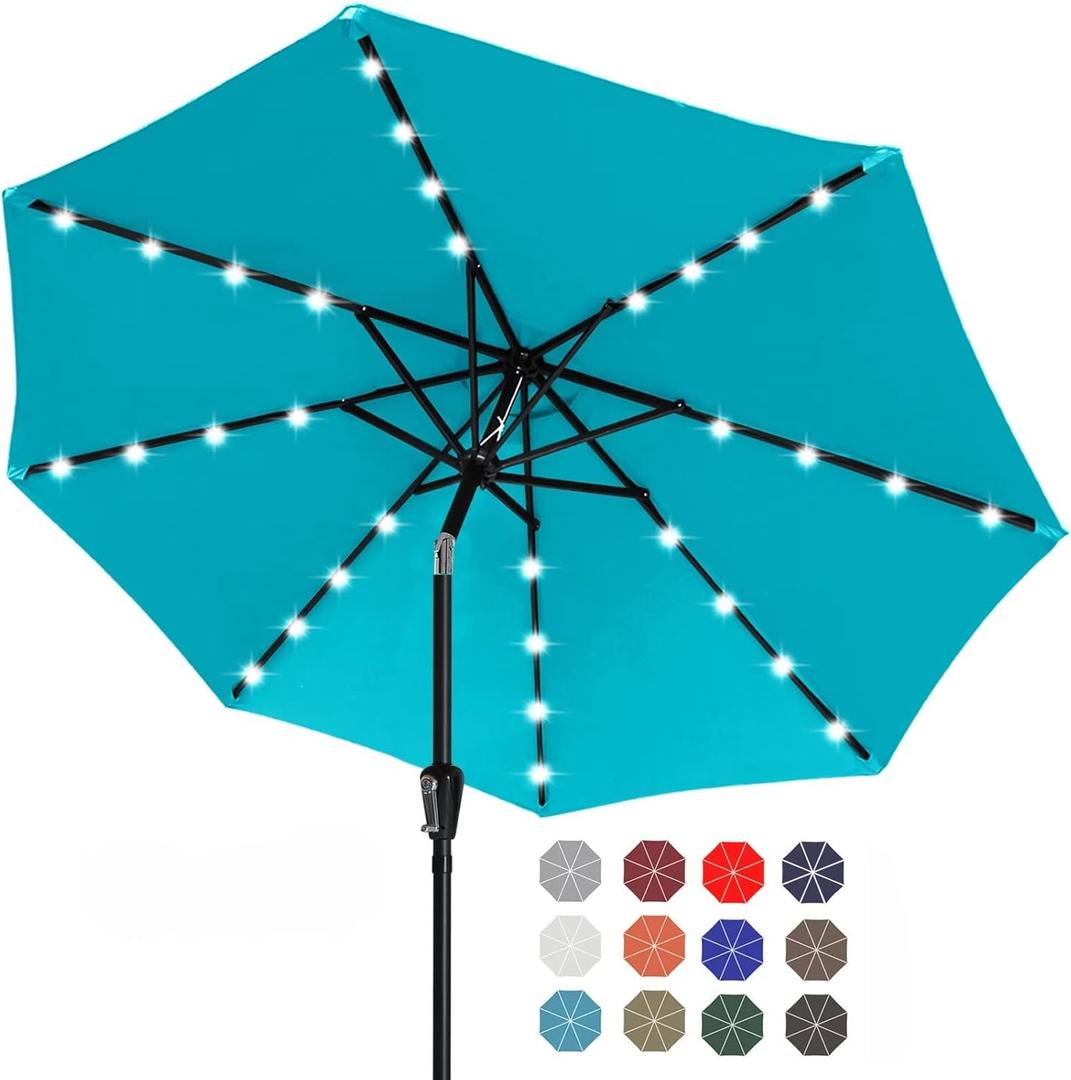ABCCANOPY Durable Solar Led Patio Umbrellas with 32LED Lights 9FT (Turquoise)